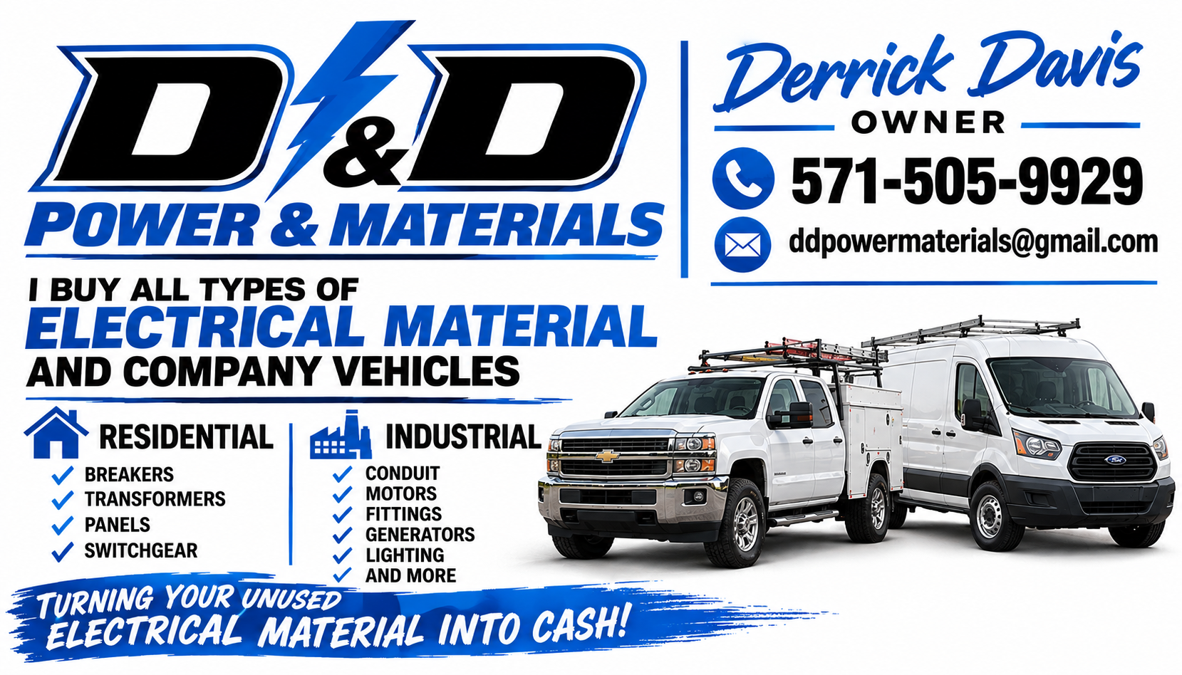 D&D Power & Materials electrical materials and work vehicles flyer
